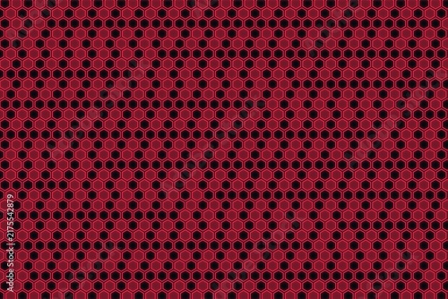 Red hexagonal honeycomb pattern background with black geometric texture.