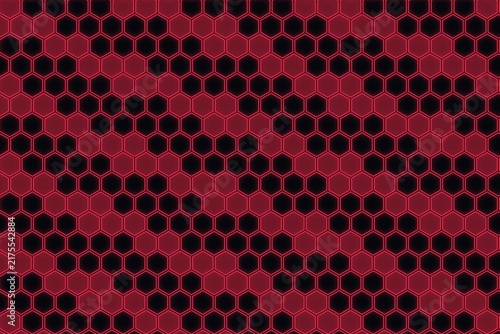 Red neon glowing honeycomb pattern abstract background digital dark theme.