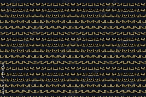 Seamless pattern with traditional oriental gold wave arcs on dark base.