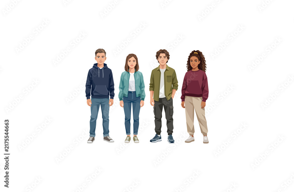 Fototapeta premium Diverse Young Adults and Teenagers Vector Character Group