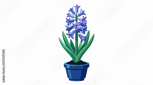 Purple hyacinth flower in a blue pot flat vector illustration for home gardening and spring decor concept isolated on white background
