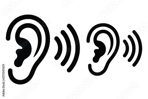 Human ears with sound waves representing hearing audio listening and communication listening communication acoustic silhouette perception frequency resonance vibration illustration function