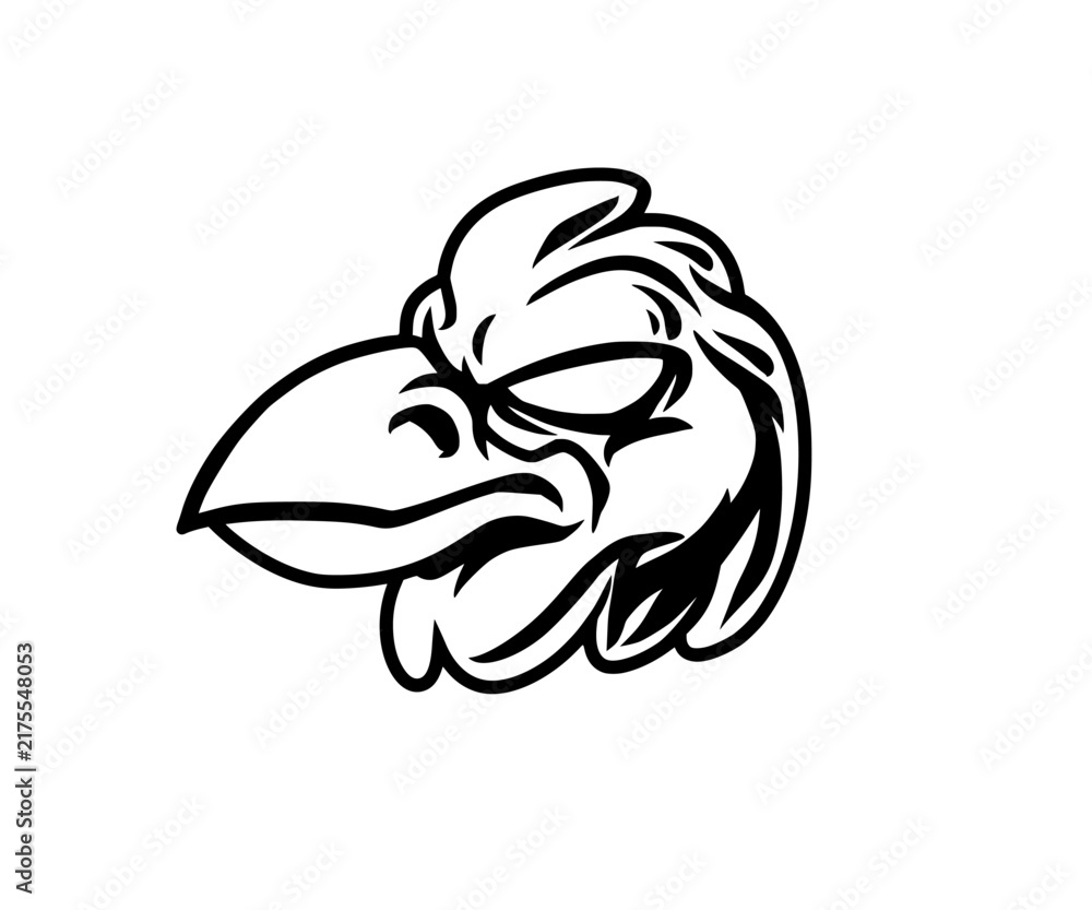 Naklejka premium Angry crow bird mascot head vector illustration isolated on white background