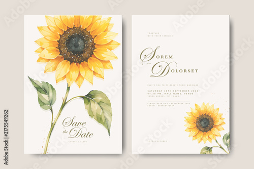 beautiful wedding invitation card with sunflower watercolor