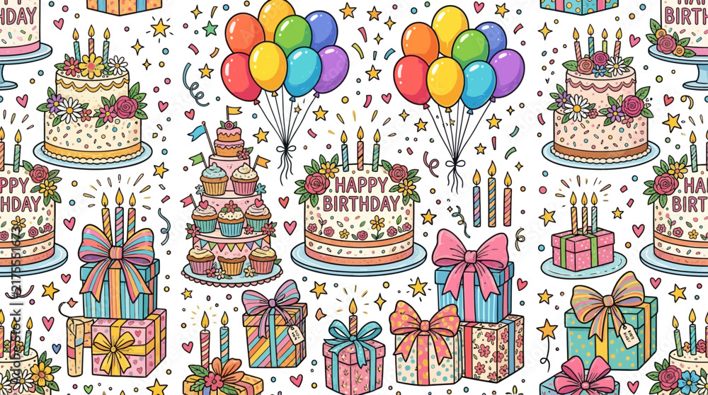 Naklejka premium Festive Birthday Celebration Pattern