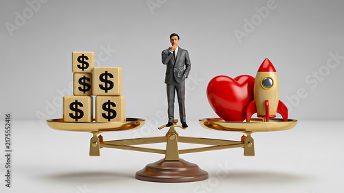 Business balance concept with money, savings, investment, and growth symbols