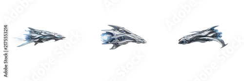 Canvastavla Futuristic Sci-Fi Spaceship PNG Collection, Metallic Cyberpunk Starfighter Vesse