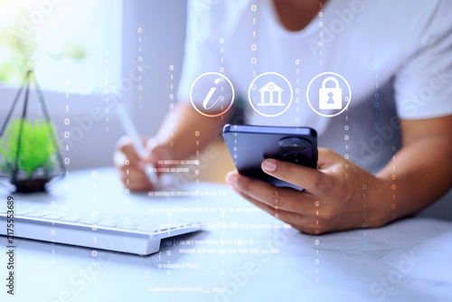Canvastavla The data privacy concept with a man using a smartphone for personal business, represents the need for data and search history to remain confidential and private