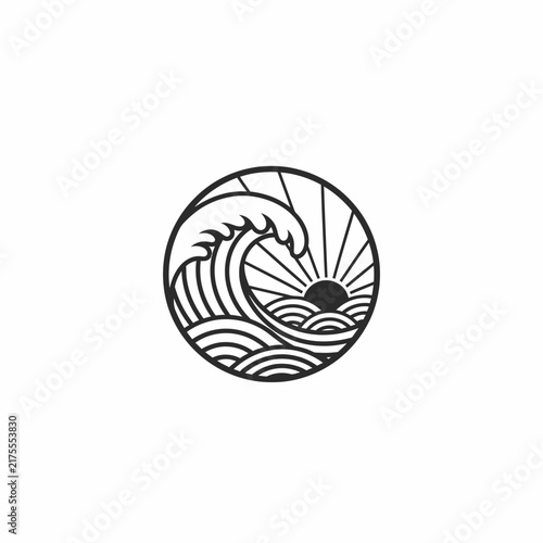 Stylized wave and sun circle emblem