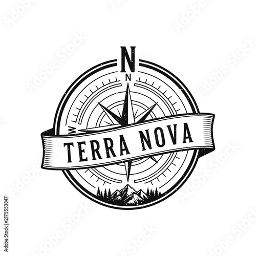 Vintage Compass Emblem with Mountains