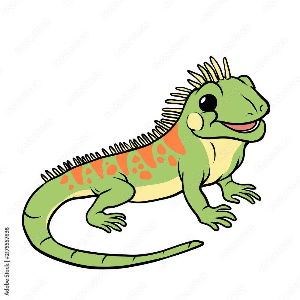 Obraz premium Cute cartoon green iguana lizard reptile wildlife animal illustration isolated on transparent background