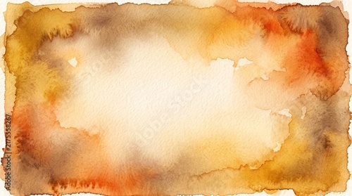 Abstract Burnt Orange Brown Watercolor Frame on White Paper with Copy Space for Autumn Thanksgiving and Vintage Design
