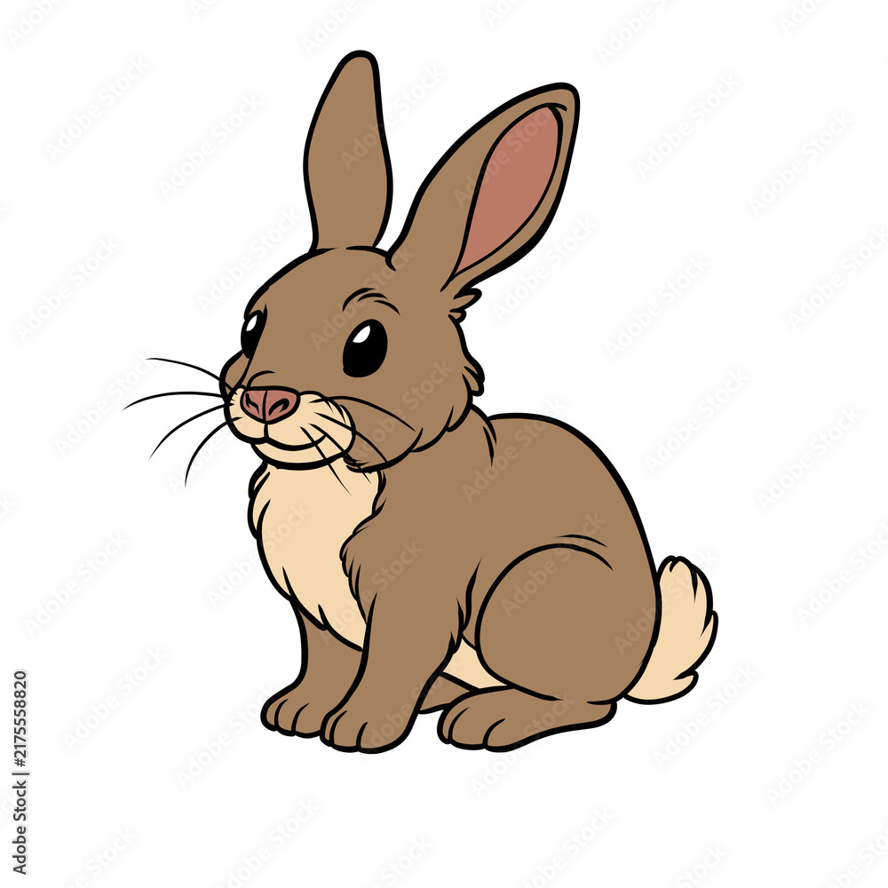 Fototapeta premium Cute cartoon brown bunny rabbit illustration isolated on transparent background