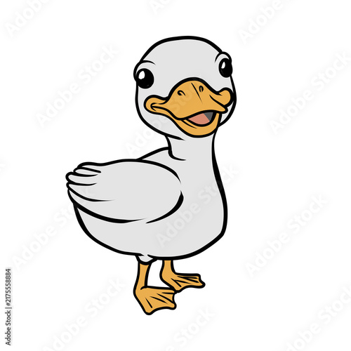 Fotografie Cute cartoon white duck farm animal illustration isolated on transparent backgro