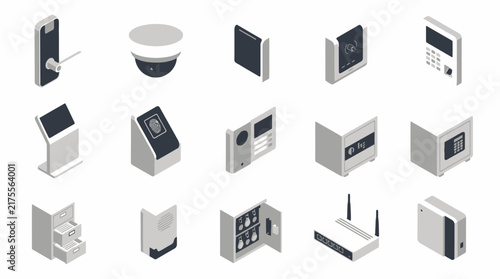 Foto Collection of modern security and home automation devices.