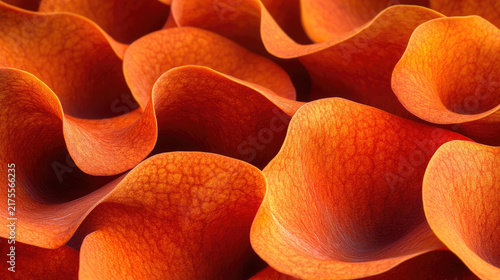 Abstract Macro Close-up of Orange Petals with Textured Surface and Organic Flowing Shapes