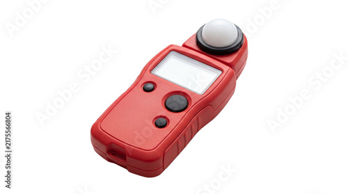 Red handheld light meter with white dome for photography and videography PNG Isolated on transparent background