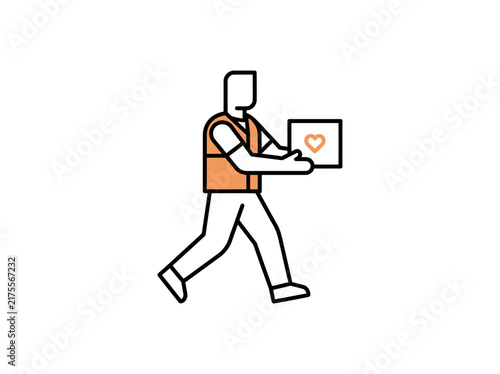 Delivery courier running with a package showing volunteer work and charitable shipping.