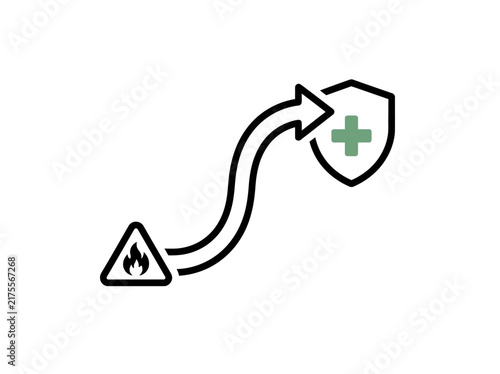 Fire hazard safety shield protection sign symbol vector icon graphic resource.