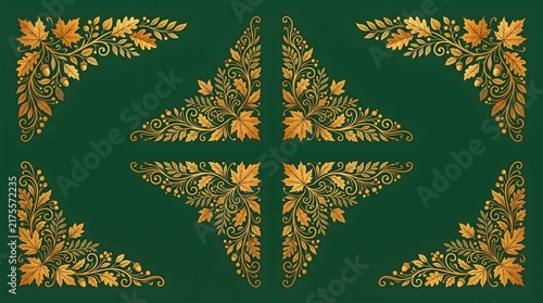 Elegant Golden Autumn Foliage Decorative Corner Frame Elements for Sophisticated Seasonal Graphic Design Projects and Festive Invitations