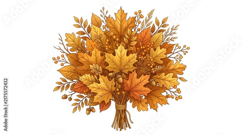 Bouquet of Golden Autumn Leaves and Fall Foliage Branches for Seasonal Decorative Display