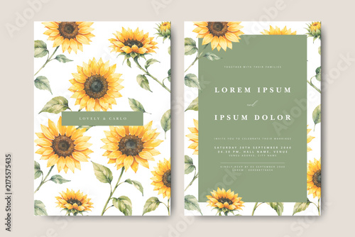 beautiful wedding invitation card with sunflower watercolor