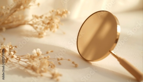 Hand Mirror with Soft Light Reflection Beauty Concept Background
