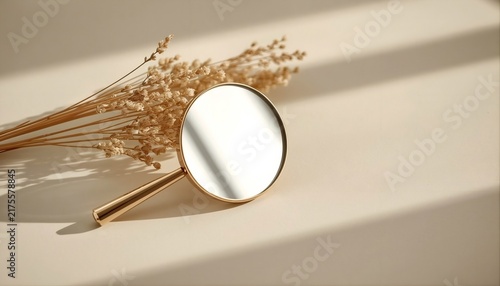 Hand Mirror with Soft Light Reflection Beauty Concept Background