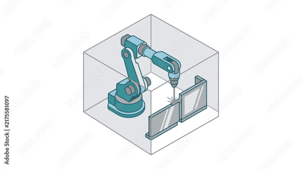 Obraz premium Industrial robotic arm assembling glass panels in factory.