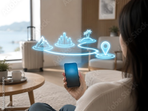 AI Travel Assistant Above Smartphone