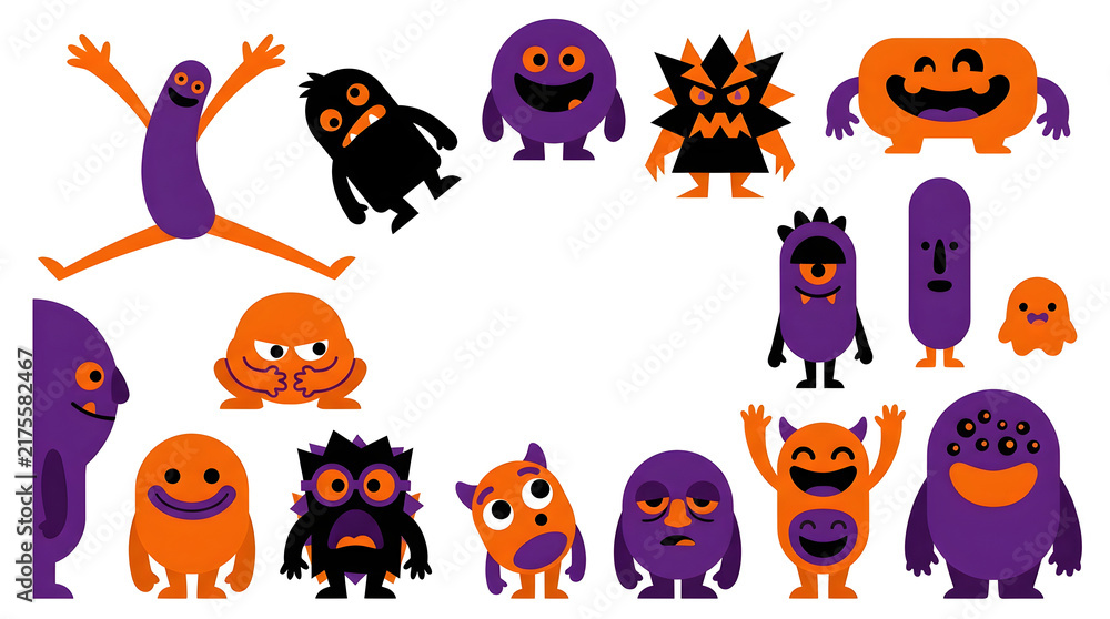 Fototapeta premium Colorful cartoon monsters celebrating together