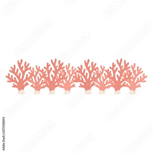 Ilustración vectorial de una hilera de corales marinos de color rosa suave sobre un fondo blanco, con un diseño plano y minimalista ideal para elementos decorativos o motivos de diseño gráfico marino.