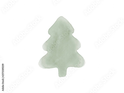 Un icono minimalista de un árbol de Navidad de color verde pálido con una textura suave y acuarelada, aislado sobre un fondo blanco puro, ideal para diseños festivos, tarjetas de felicitación y