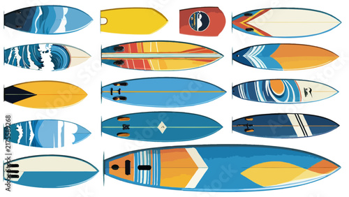 A collection of surfboards cartoon drawing artwork vector