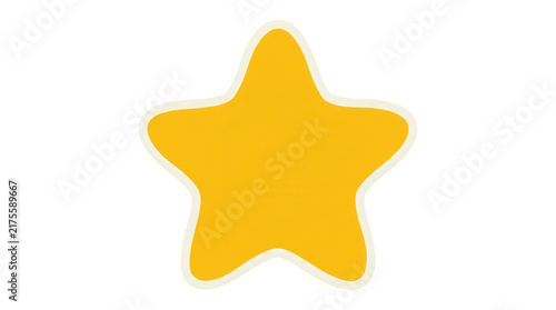 Ilustración de una estrella amarilla con puntas redondeadas y un borde suave, aislada sobre un fondo blanco en un estilo de pegatina o dibujo animado.