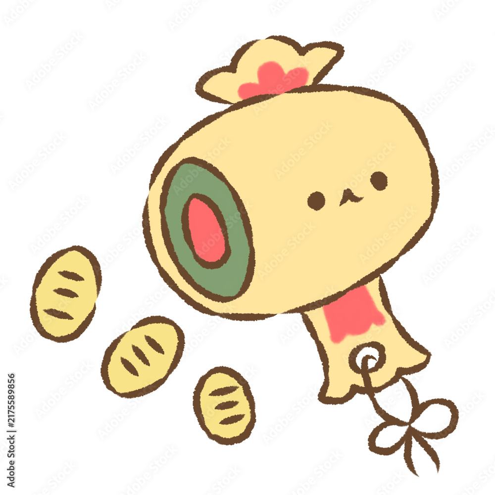 Fototapeta premium 背景透過のもっちり手描きイラスト 1月素材 日本のお正月 うちでの小槌
