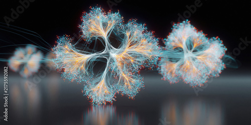 Blue orange fractal data cluster neural network visualization