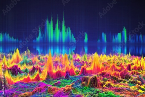 Colorful 3D sound wave terrain topographic data visualization