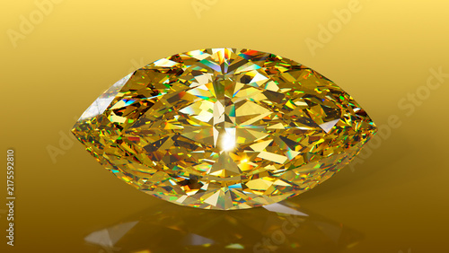 Photography Brilliant Marquise-Cut Yellow Diamond on Golden Background, marquise-cut yellow diamond with fiery golden facets, presented on a rich gold background for an elegant luxury design
