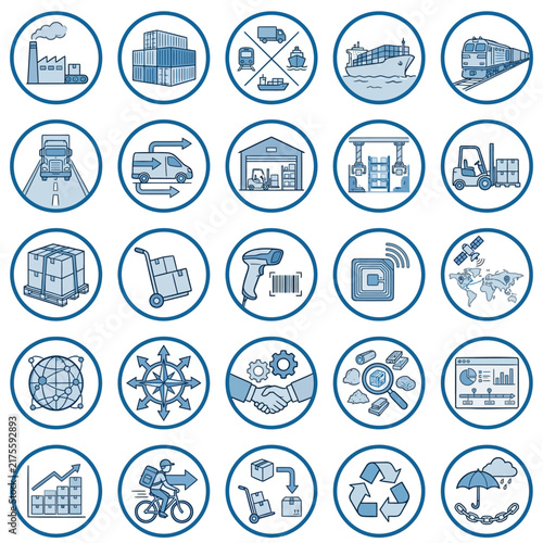 Icons representing various financial services including banking, investments, and trading technologies illustrate the diverse aspects of modern finance and business operations effectively.