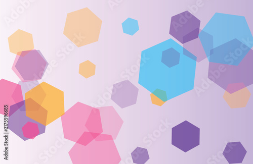 Abstract background with colorful translucent hexagons for modern graphic projects.