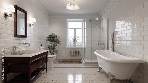 Elegant Modern Bathroom with Freestanding Bathtub and Shower Area