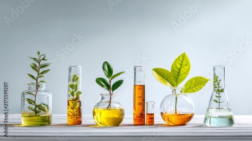 Natural skincare and organic plant extract research with scientific laboratory equipment, pharmaceutical cosmetics development, healthcare research and development, botanical ingredients, and advanced