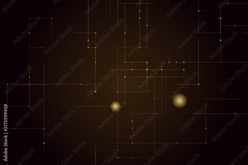 Fototapeta premium Abstract golden lines and connected dots on dark background