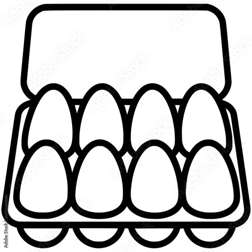 Dozen Eggs in Open Carton Black and White Vector Silhouette Icon
