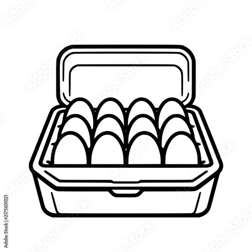 Dozen Eggs in Open Carton Black and White Vector Silhouette Icon