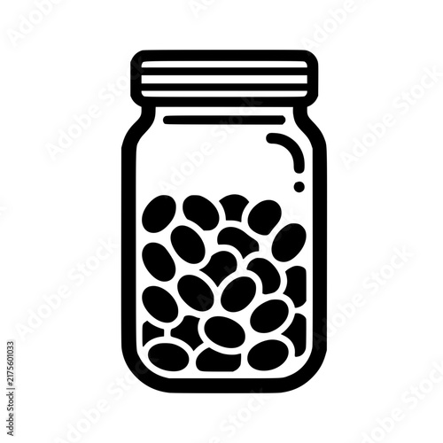 Glass Jar Filled with Dried Beans Black and White Vector Silhouette Icon