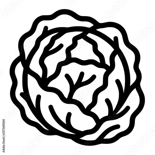 Head of Cabbage with Layered Leaves Black and White Vector Silhouette Icon