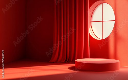 Minimal red stage with circular window