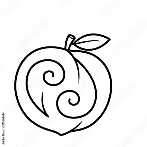 Stylized peach with leaf and stem outline